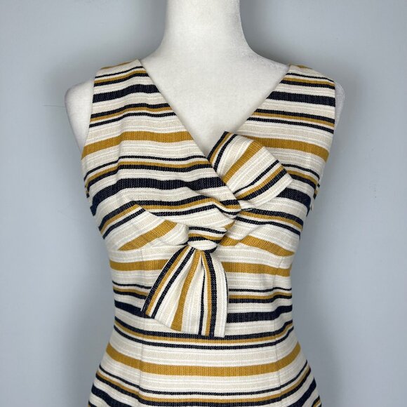 Brooks Brothers Womens Cream Striped Sleeveless Sheath Dress Twist Bow size 0 - Picture 3 of 11